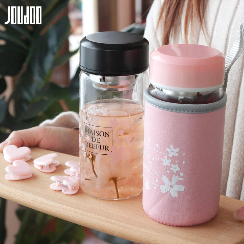 

JOUDOO Portable Glass Water Bottle With Infuser Filter Creative Flower Drinkware For Girl Student Outdoor Tour Bottle Of Water35
