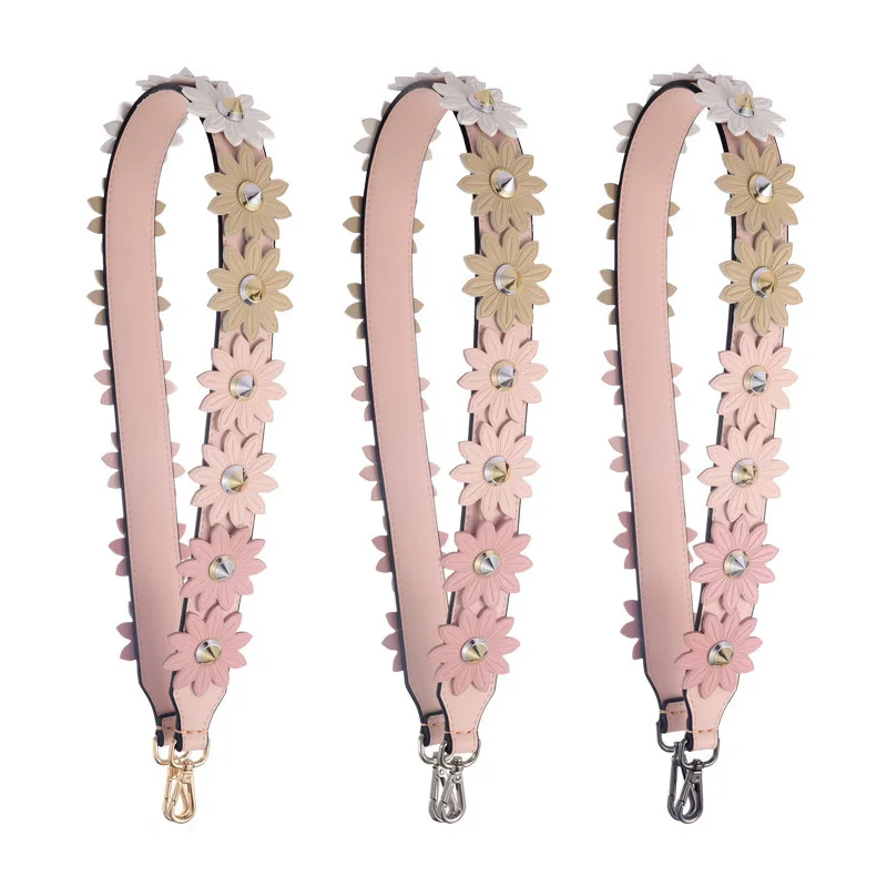 

New Full Leather Three-dimensional Flower Handbag Shoulder Strap Fashion Rivet Wide Shoulder Strap 96CM Luggage Accessories