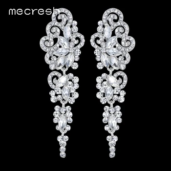 

Mecresh Top Crystal Wedding Drop Earrings for Bridesmaid Silver Color Floral Bridal Long Earrings 2019 Engagement Jewelry EH295