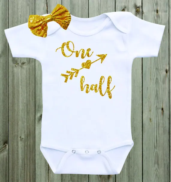 

Customize gold One half year old infant baby bodysuit onepiece romper Outfit coming Home toddler shirt birthday party gifts