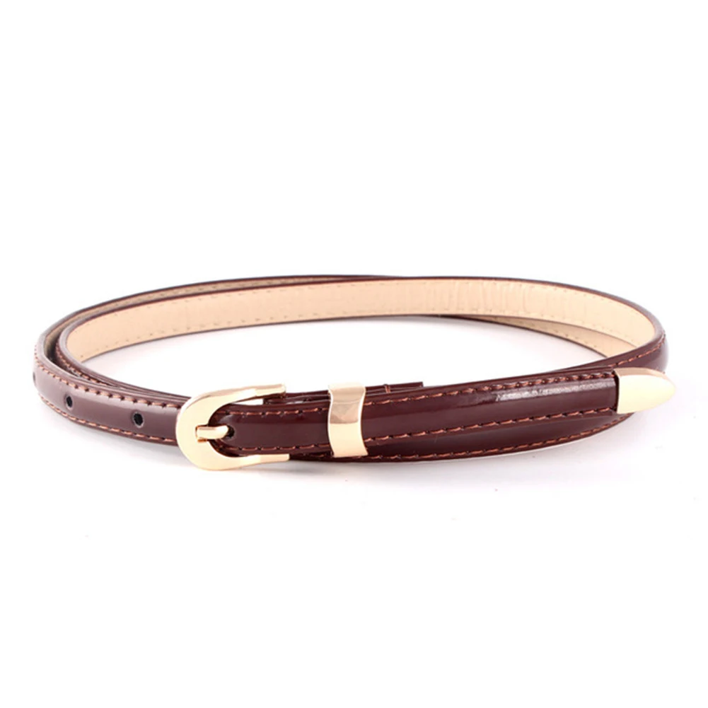 Женский кожаный ремень в форме D с металлической пряжкой в стиле Харадзюку ярких цветов, тонкий узкий пояс для украшения женского платья - Цвет: Кофе