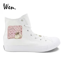 Вэнь дизайн Западная еда рецепты высокие белые парусиновые кроссовки Мужская резинка для женщин Вулканизированная обувь для взрослых