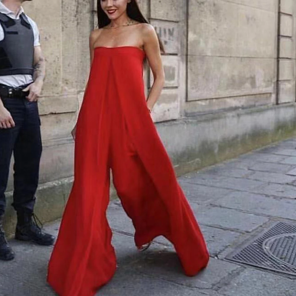 Tosheiny 2019 kobiety nowy lato Sexy Slash Neck Off Shoulder Backless pajacyki elegancki jednolity kolor kombinezon TH0072 -