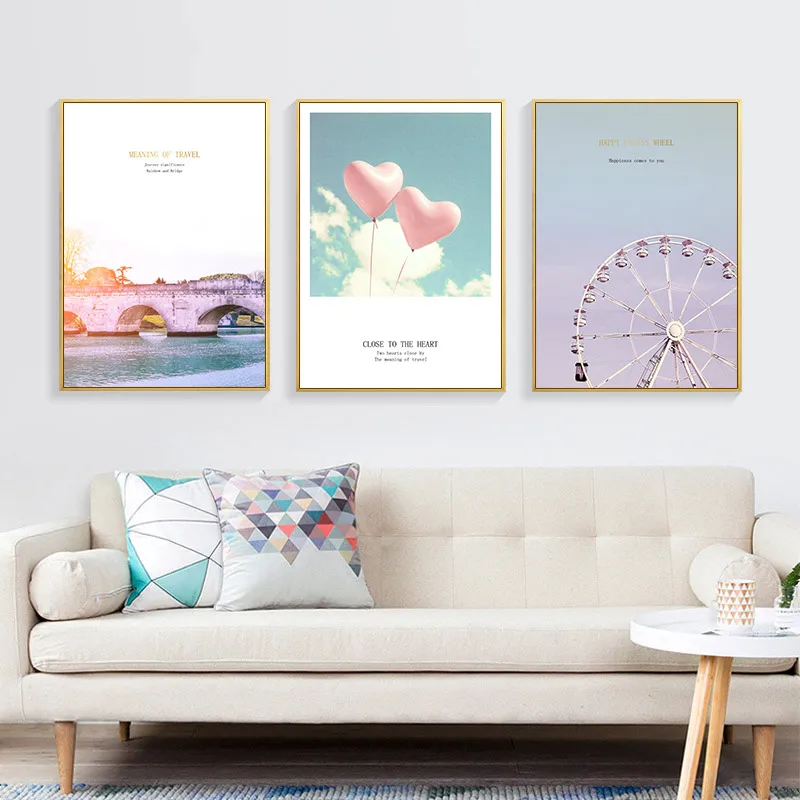

Scandinavian Nordic Travel Landscape Wall Art Canvas Poster Print Ferris wheel Painting Decorative Picture for Living Room Decor