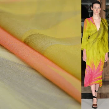 

Pink and yellow floral pattern silk georgette gauze silk fabric fashion 12momme 55" width by yard,SCG281