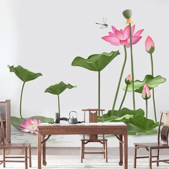 

79*97cm 3D Lotus Wallpaper Living Room Home Decoration Wall Sticker DIY Flower Bedroom Adhesive Poster Mural