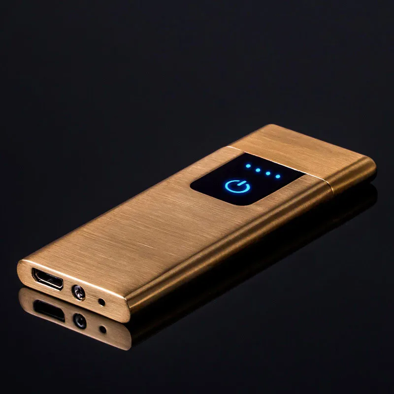 Yooap Ultra-thin Electric Lighter 0.4cm Metal Frosted Windproof Display Touch Switch Double Sided Creative Cigarette Usb Lighter - Цвет: Gold