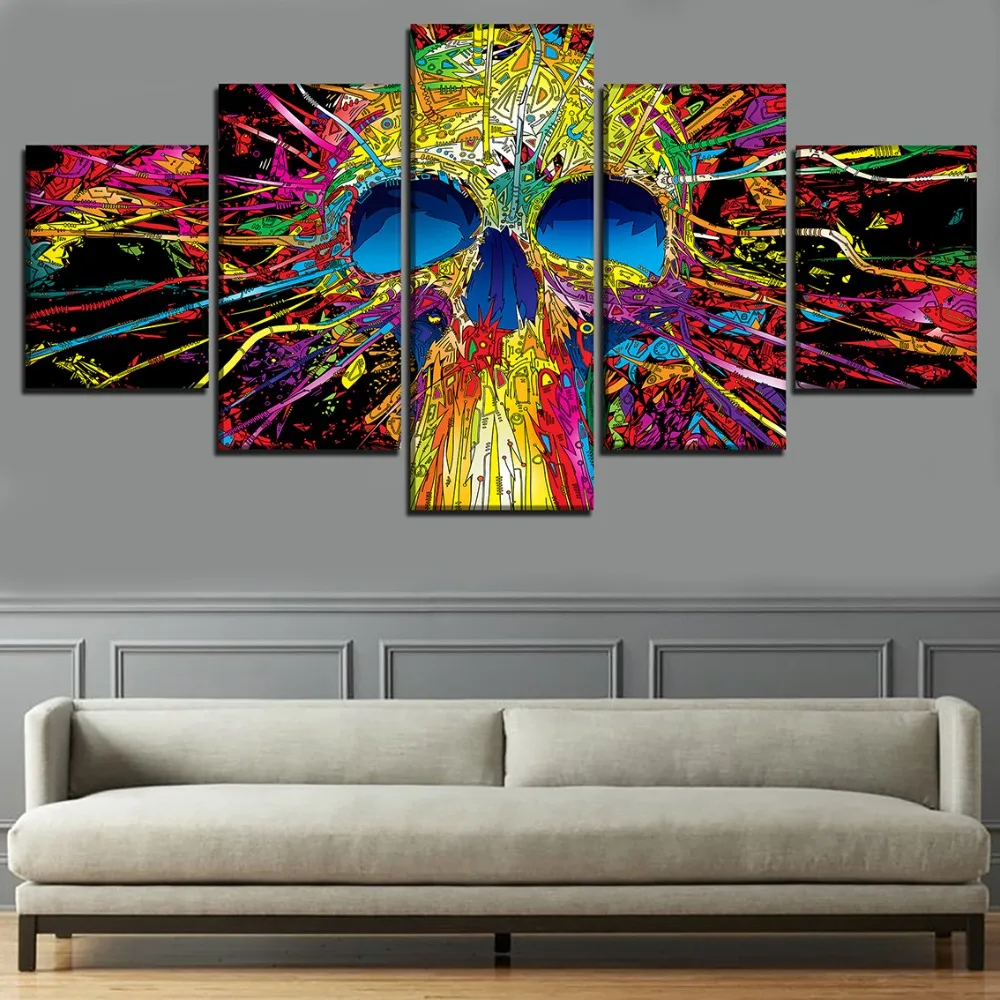 

Zhuistar Multi Photo 5 Panel Diy "Abstract Color Skull" Diamond Painting Square / Round Inlay Diamond Embroidery Home Decor