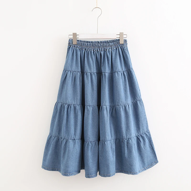 bust skirt female elastic waist layered patchwork denim cake skirtin Skirts from Women's