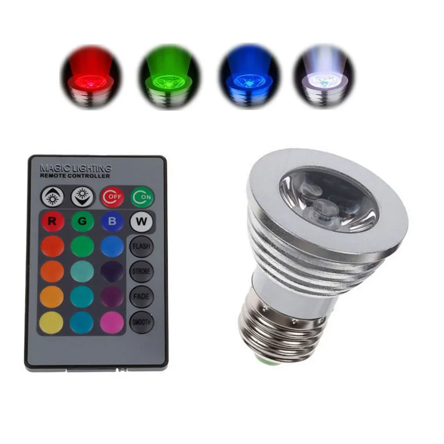 3W High Power E27 RGB font b LED b font Bulb Light 16 Color 85 265V