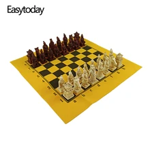 Easytoday New Chess Games Set Table Games Synthetic Leather Chessboard Resin Chess Pieces China Terracotta Warriors Modeling wholesale cheap new chinese retro chess set terracotta warriors classic large size chess 29 16 9 5cm