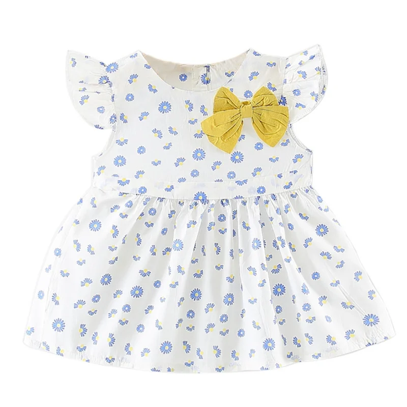 Baby Dress For Girls Dresses 2018 Baby Clothing Summer Girl Pure Ribbon Bow Flower Print Dress Kids Baby Clothes M