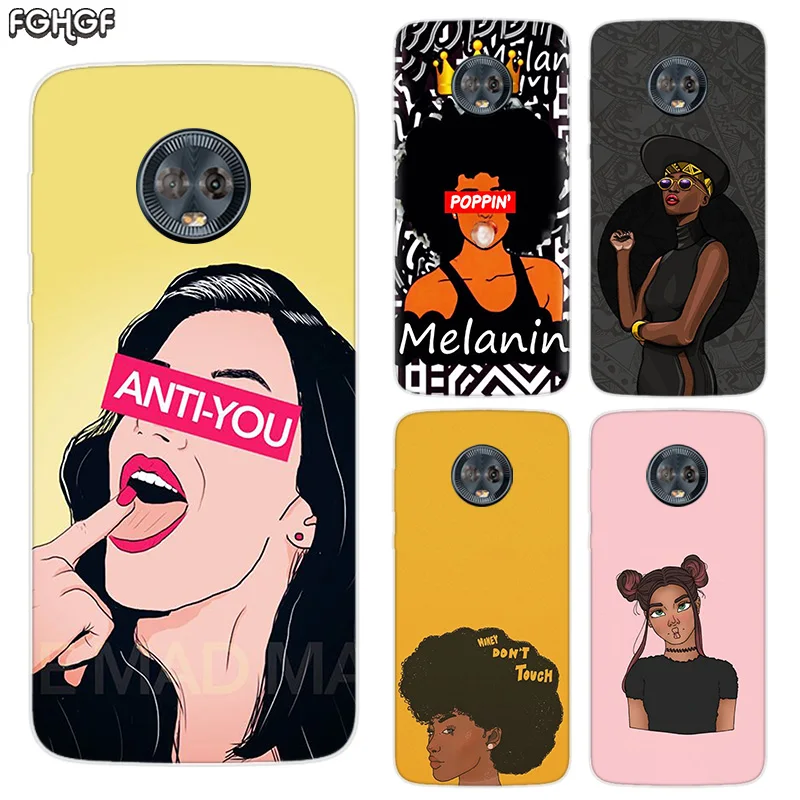 Черный чехол для девочек Melanin Poppin силиконовый корпус задняя крышка Motorola MOTO G5 G5S G6 E4