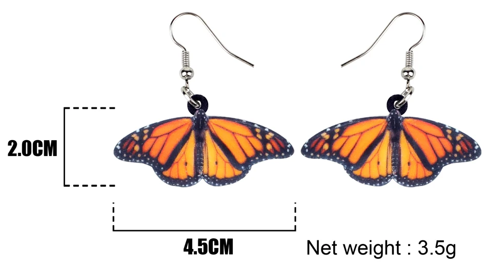 Bonsny акриловые Новинка монарх бабочка серьги-подвески в форме капли Мода Мультфильм насекомых ювелирные изделия для женщин девочек подростков аксессуар подарок