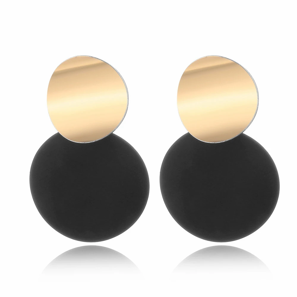 

New Unique Black Stud Earrings Trendy Gold Color Round Metal Statement Earrings for Women Double Layers Earrings Fashion Jewelry