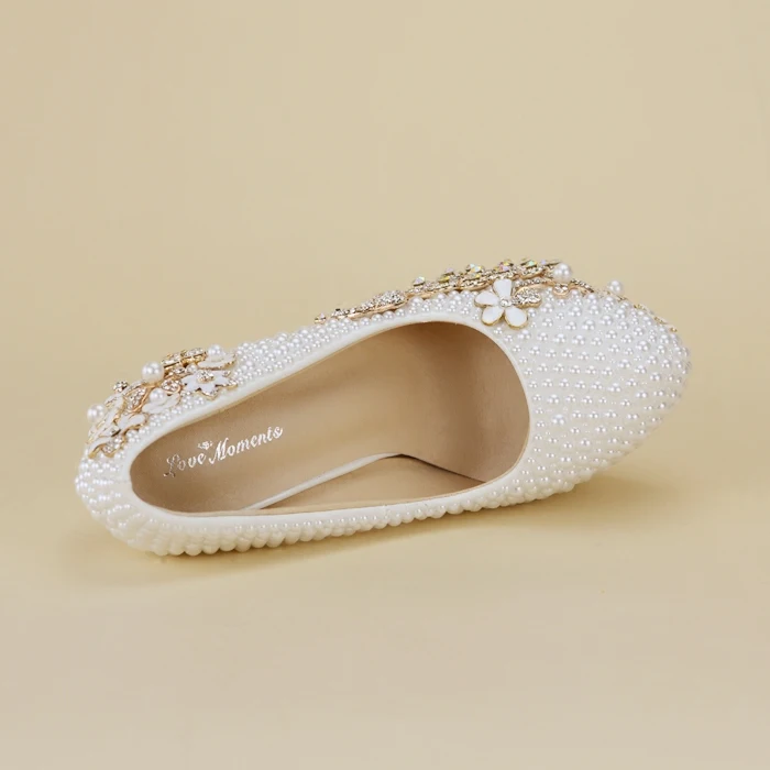 Белые свадебные туфли с жемчугом и кристаллами для фотостудии, с круглым носком, на высоком каблуке, для невесты, для вечернего платья, для банкета, вечерние выступления, вечеринки, ночного клуба