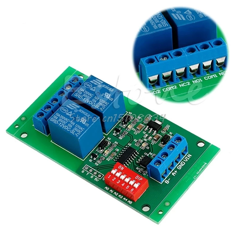 

DC 12V 2CH RS485 Relay Modbus Board RTU AT command Switch Module PLC LED Motor S08 Drop ship