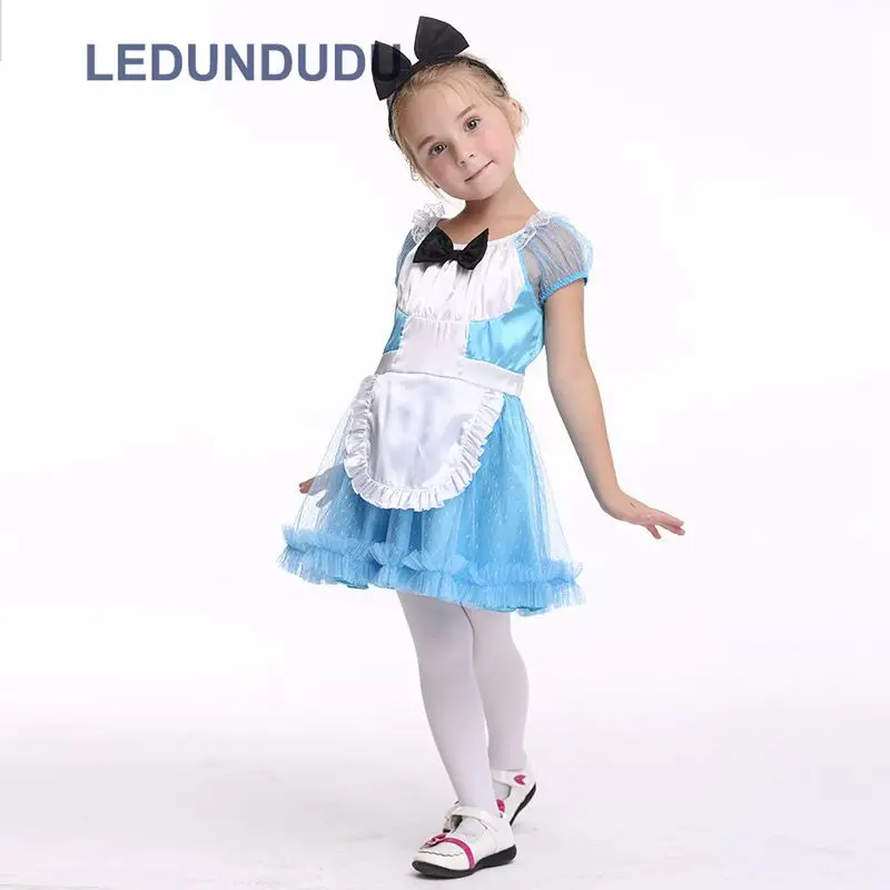 Kids Alice In Wonderland Cosplay Costumes Girls Princess Dress Halloween Party Fancy Suit Clothes Children Blue Maid Clothes (12)