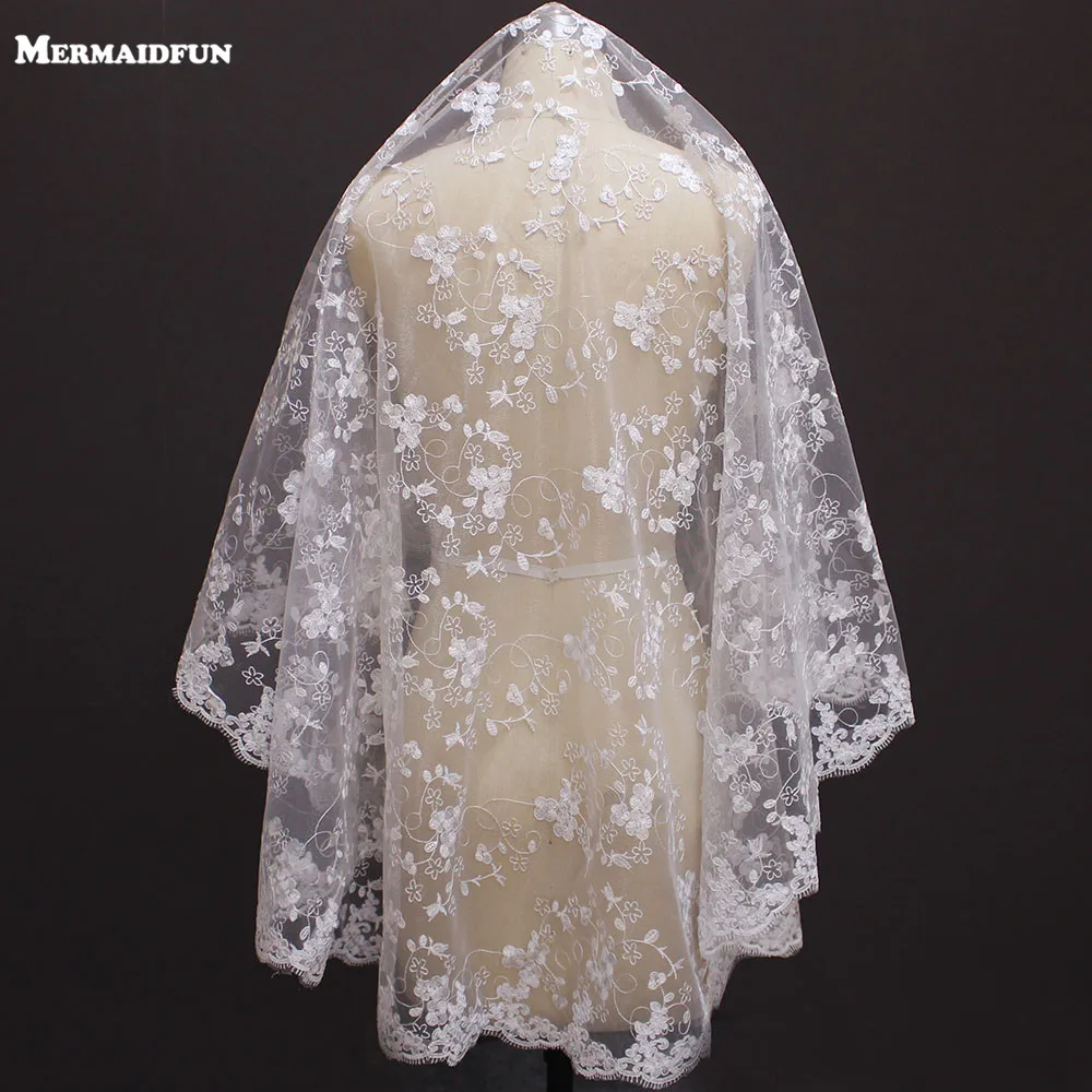 New 1 Layer Lace Edge Flower Tulle White Iovry Cover Face Short Wedding Veil WITHOUT Comb Velos De Novia | Свадьбы и торжества