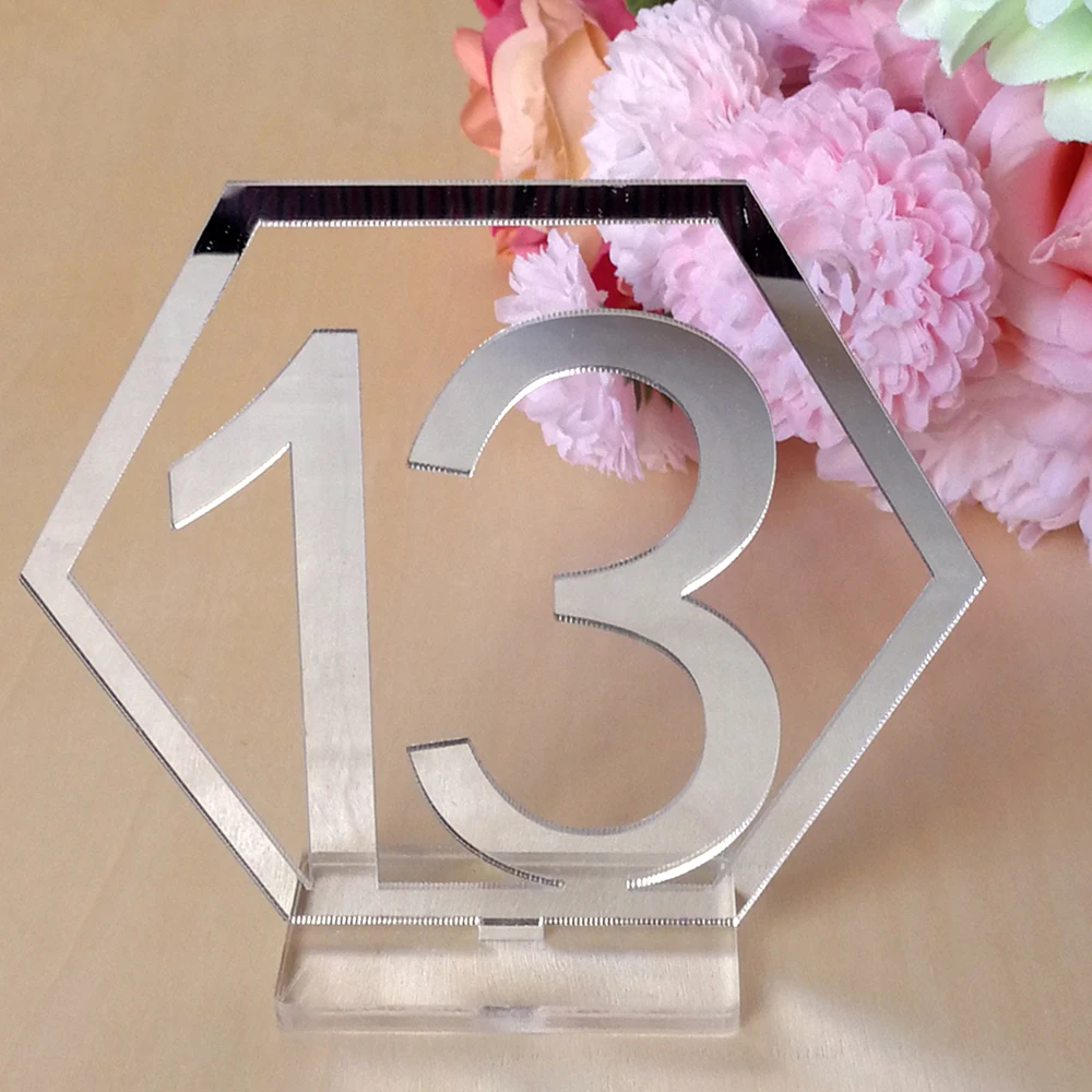 

Hexagon Table Number Signs for Wedding Party Decor Silver / Gold Acrylic Number Birthday GeometricTable Seat Card Roman Numerals