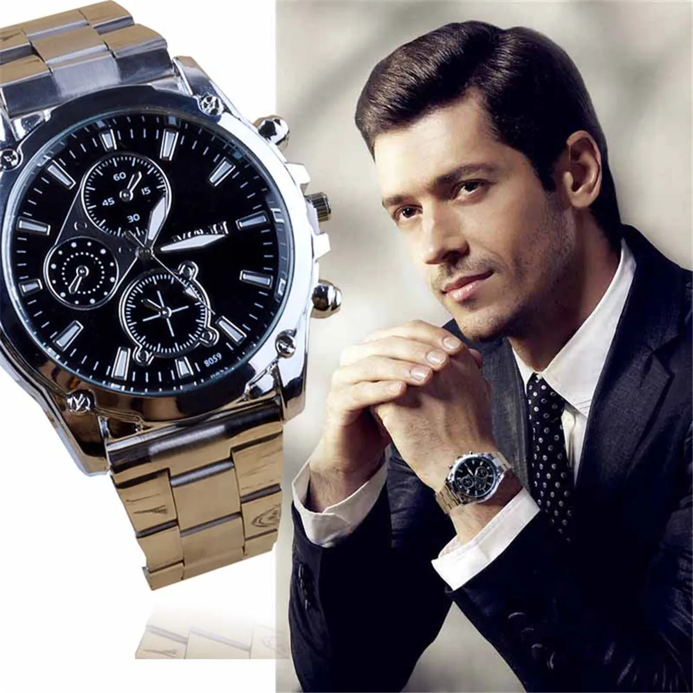 CLAUDIA New Fashion Mens font b Watches b font Business Stainless Steel Band Three Eyes Machinery