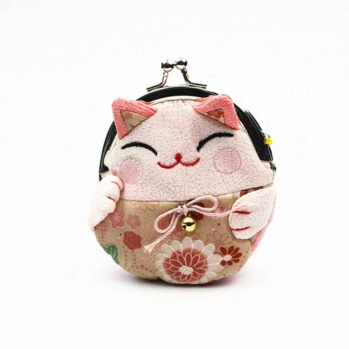 M298 мультфильм кошельки Lucky Cat 5 Стиль Цвет с застежкой в виде нуля; котика, который приносит вам богатство ручной вышивки мешок - Цвет: beige