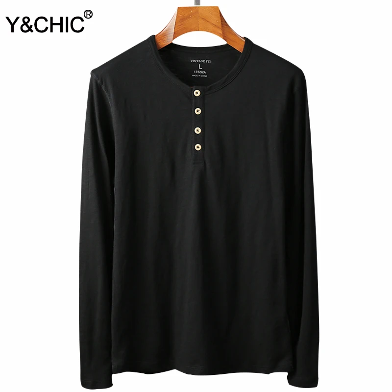 Y &amp CHIC Мужская футболка Хенли с длинным рукавом из хлопка удобная Обычная