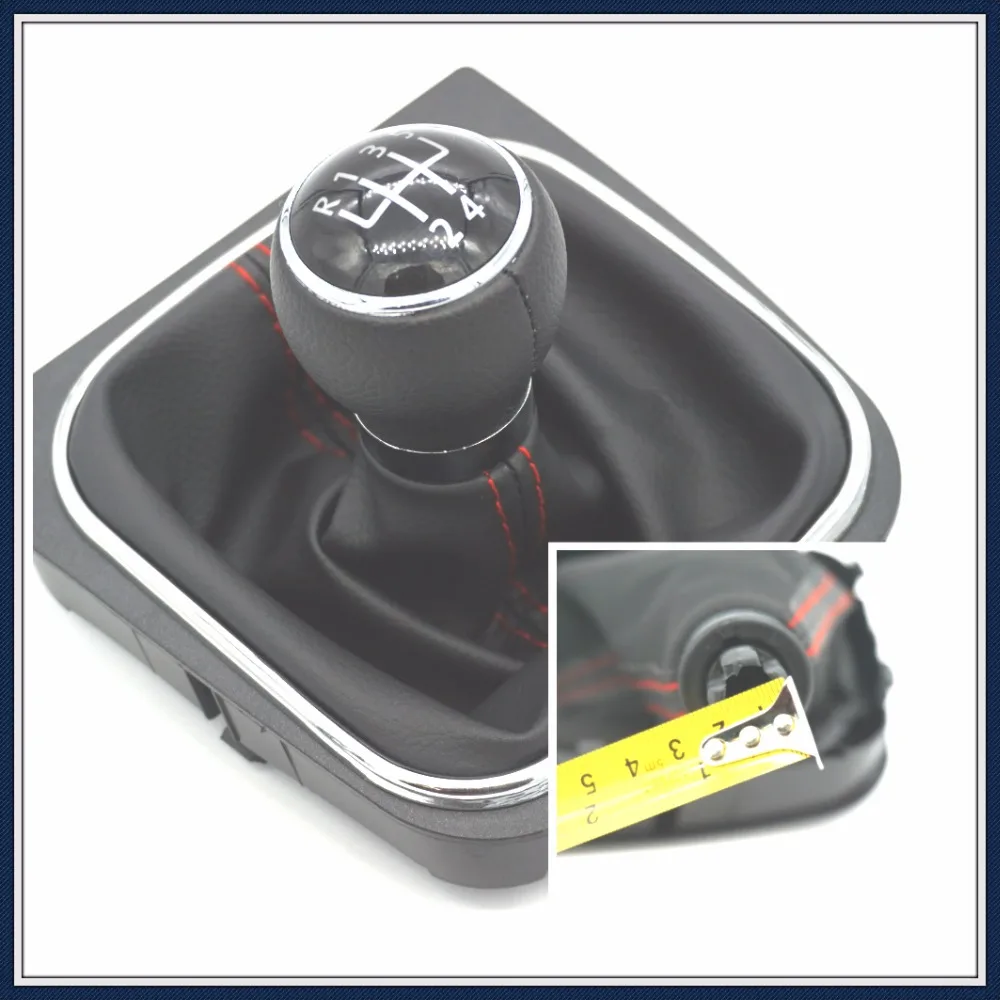 fast shipping 5 red line Gear Shift Knob With Leather Boot For VW Golf 6 Mk6 2010 2011 2012 2013