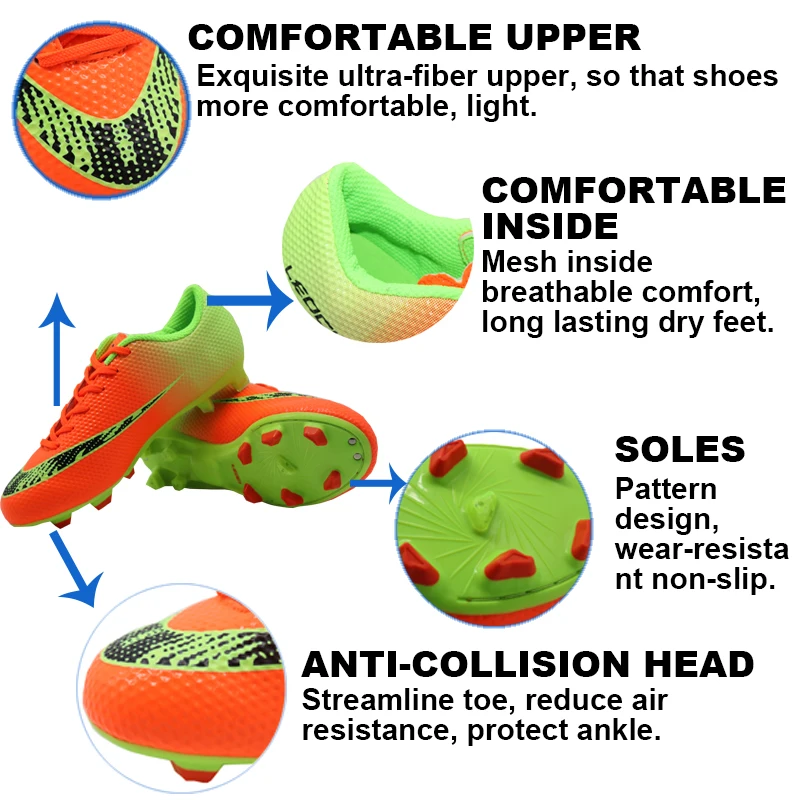 Zapatos de fútbol LEOCI botas de fútbol tacos Chuteiras botas de fútbol voetbalschoenen adultos y niños zapatillas de fútbol al aire libre TF/FG