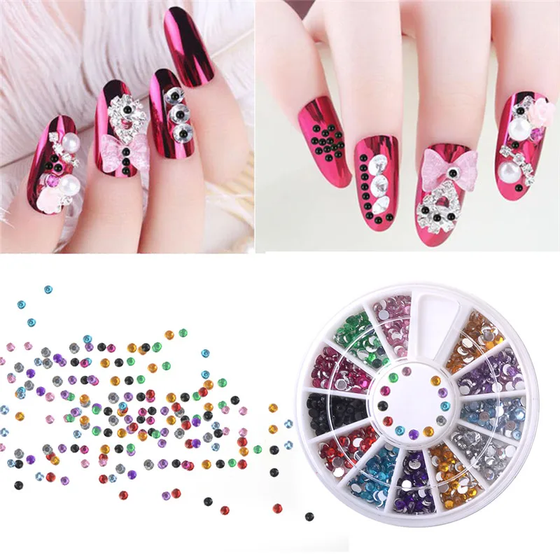 

HNM 3D Nail Art Decorations Colorful Mixed Nail Art Tips Design Glitters Rhinestones for Nails Crystal Gems DIY Manicure Wheel