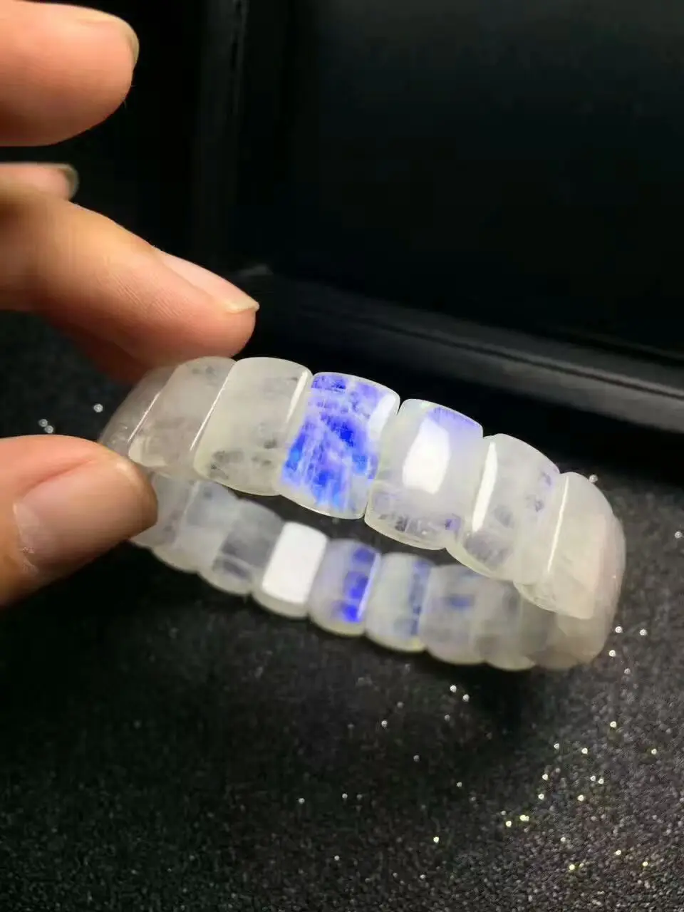 

free shipping Natural Blue Light Moonstone Rectangle Beads Woman Bracelet AAAA