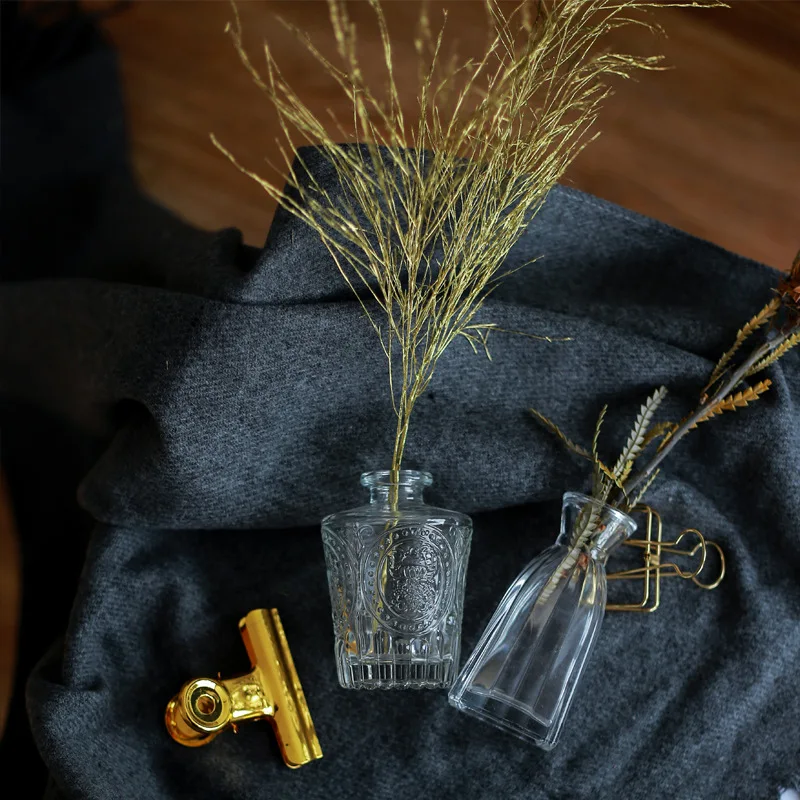 Nodic Style Reed Diffuser Glass Bottles Chic Perfume Bottles Carved flower Vase Desktop Ornament Relief Glass Home Decoration
