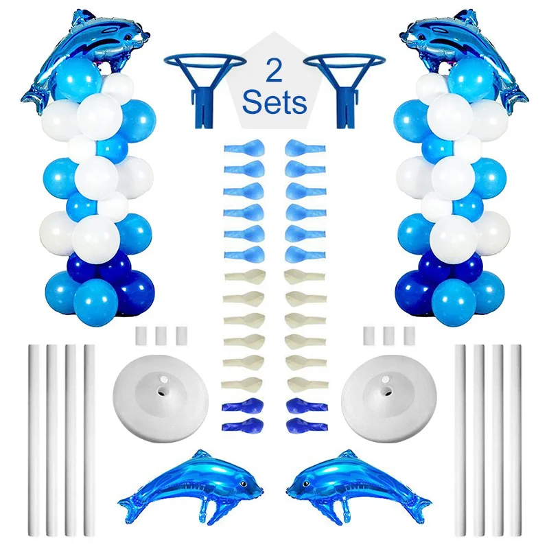2 комплекта воздушных шаров, набор алюминиевых воздушных шаров+ латексный воздушный шар, детское украшение для вечеринки на день рождения, товары для дома - Цвет: Blue dolphin