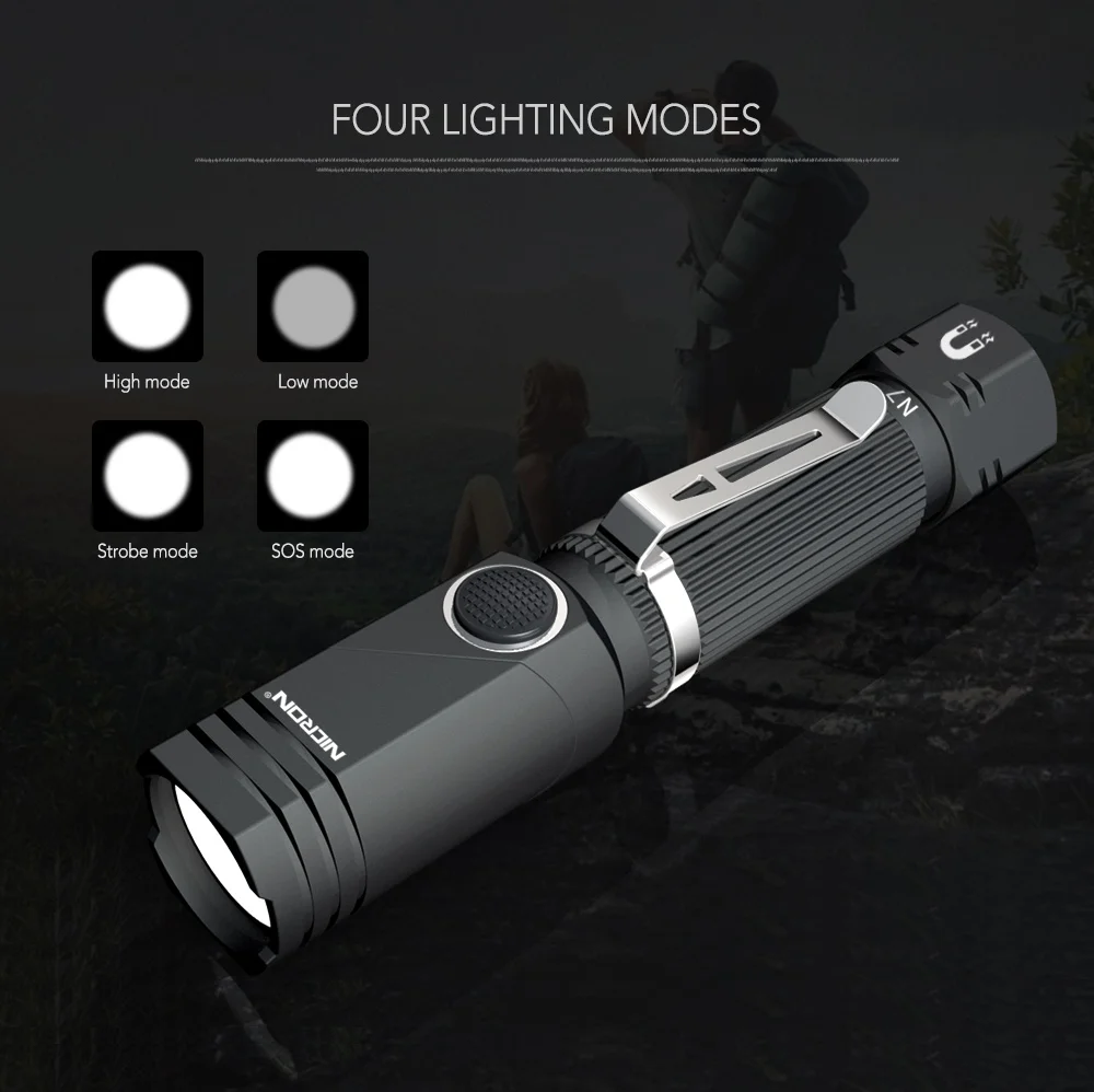 NICRON Led Flashlight Handfree Dual Fuel 90 Degree Twist Rotary Clip 600LM Waterproof Magnet Mini Lighting LED Torch Outdoor N7