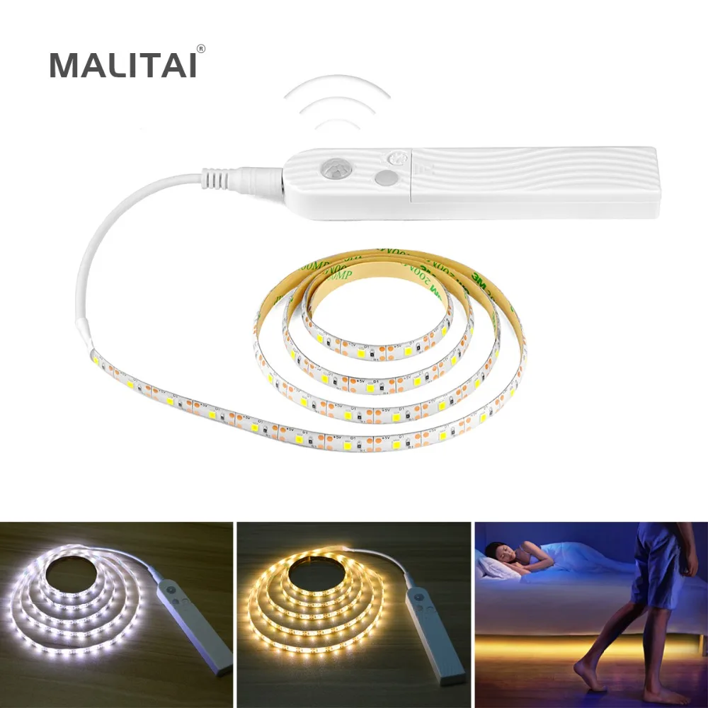 

PIR Motion Sensor LED Night light AAA Battery Power Flexiable LED Strip lamp 1m 2m 3m Bed Closet Wardrobe Cabinet Stairs Hallway