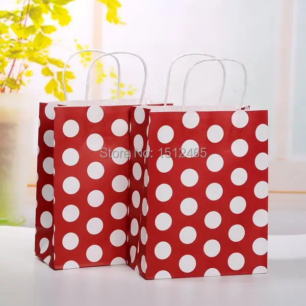 Free Shipping 30pcs Lot Dark Red Polka Dot Pattern Kraft Paper Bag Dark Red Jpg