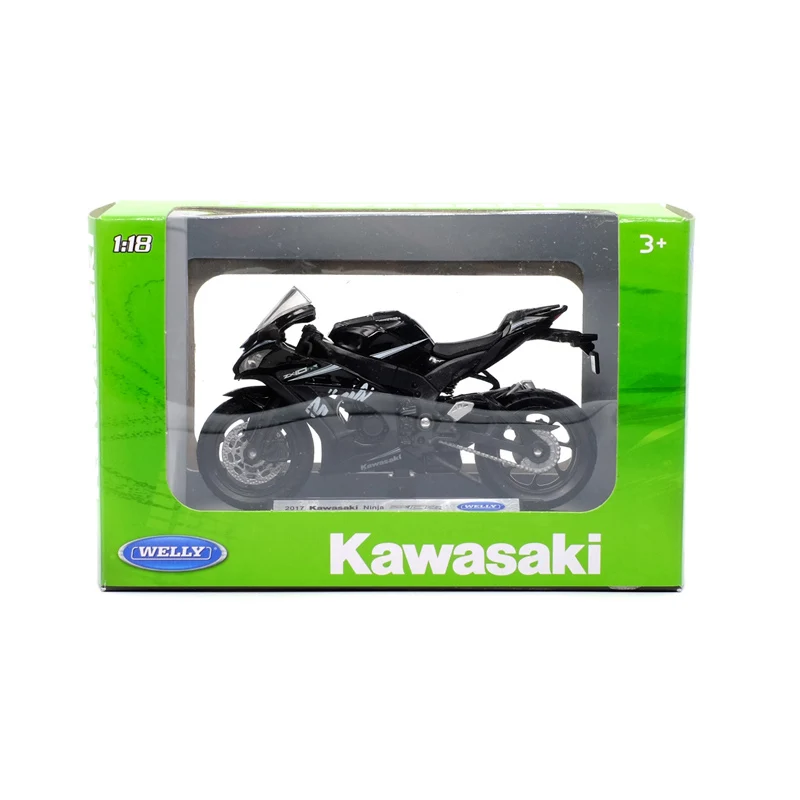 Welly 1:18 Kawwasaki Ninja ZX10R Литая модель мотоцикла Рабочая короткопоглотитель игрушка для детей подарки коллекция игрушек