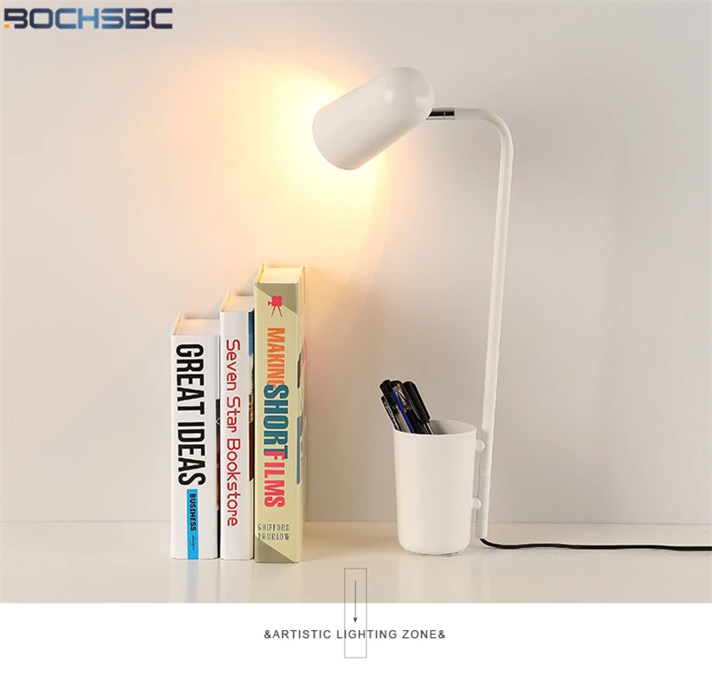 FUMAT Iron Moder Desk Lamp Brush Pot Black White Light Shade Angle Adjustment Table Lamps LED Brief Lights
