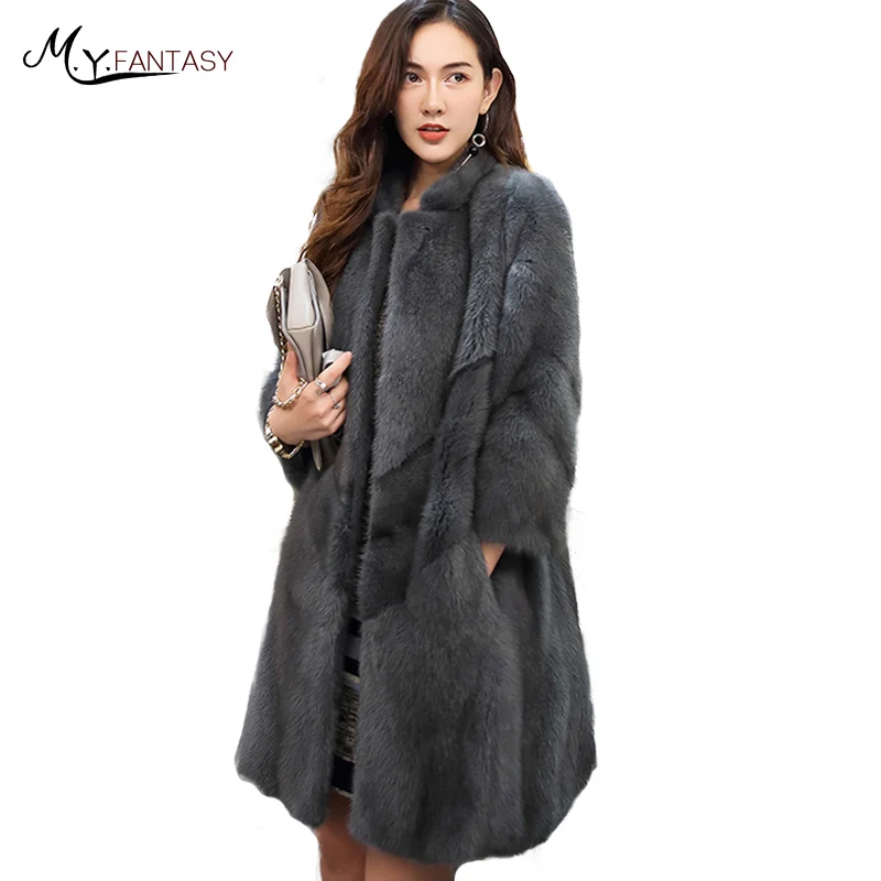 M.Y.FANSTY 2018 New Women's Import Mink Fur Coat Real Fur Coats Causal Mandarin Collar Loss