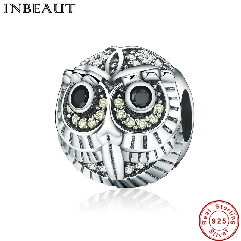 INEABTU New Hot selling 925 Sterling Silver Animal Owl Modeling Scattered Beads for Chain Bracelet Charm