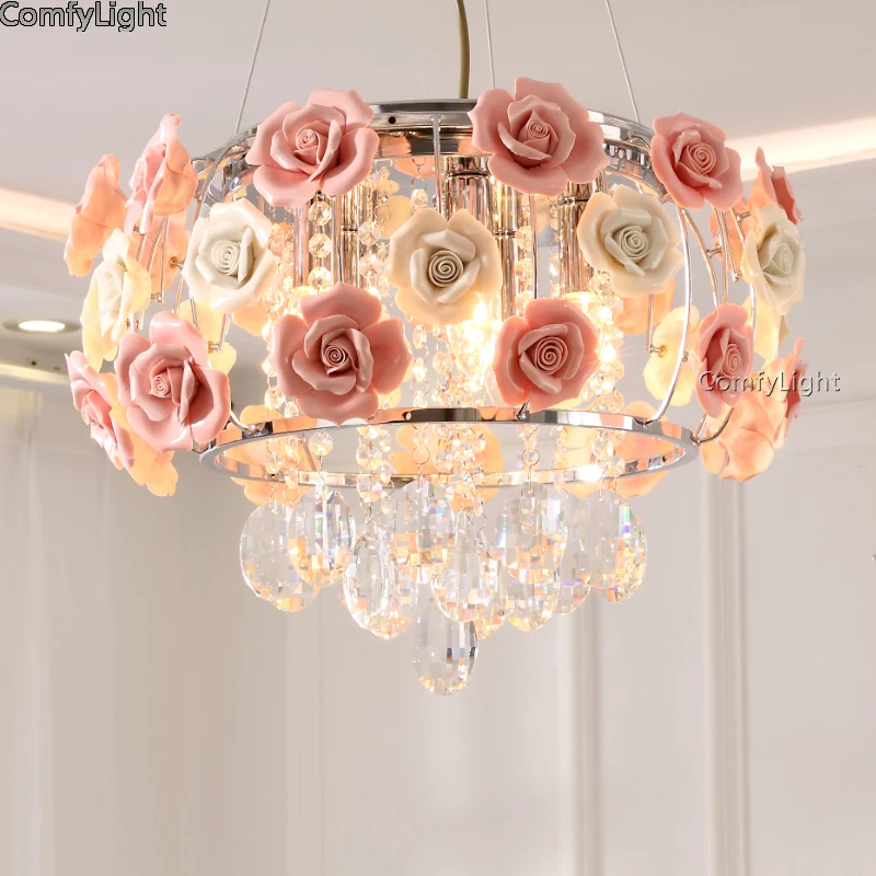 

Modern LED Crystal pendant Light Living Room Cristal Lustre Pendant Hanging Ceiling Fixture E14 flower Home Decor lamps Lamparas