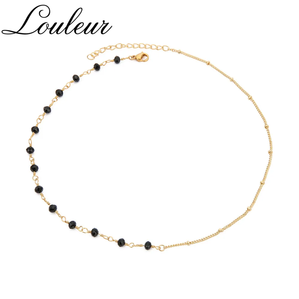 

Louleur 2019 New Boho Women Black Beads Choker Collares Gold Chain White Choker Necklaces Bijoux Mujer Gargantilha Collier Gift