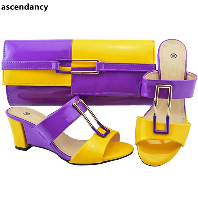 

New Arrival Italian Shoes with Matching Bags Set Decorated with Rhinestone African Shoe and Bag Set Ladies Sandals with Heels