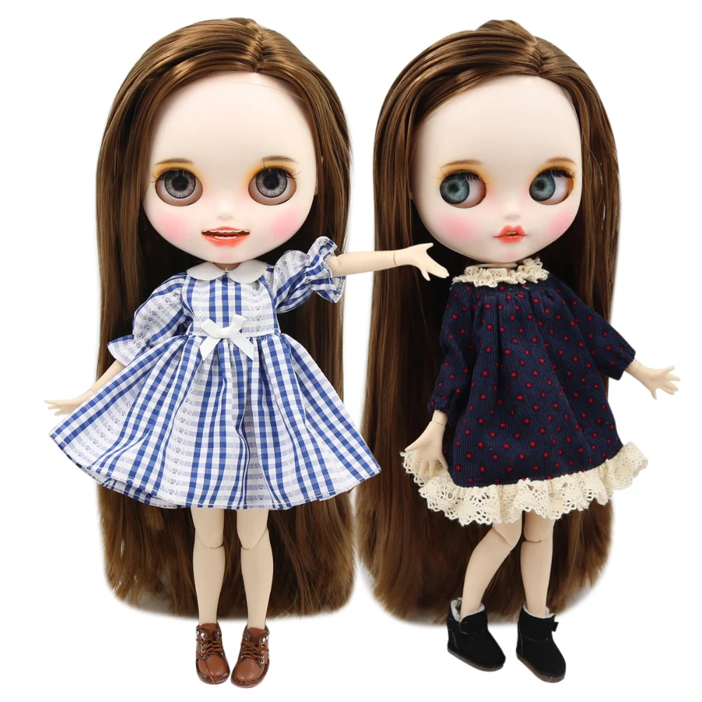 

ICY factory blyth doll 1/6 bjd joint body custom face open mouth white skin straight brown side parted hair, 30cm BL9158