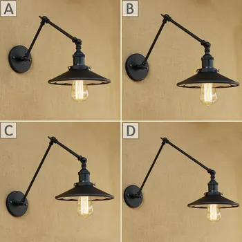 

E27 E26 Loft Industrial adjustable long swing arm Wall lamp Fixture Vintage Edison bulb mirror shade wall light Lampen Sconce