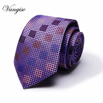 

Plaid Ties Men's Fashion Tie 8cm Blue Necktie purple & Orange Color Neck Tie For Men Business Red Wedding Suit Accessory