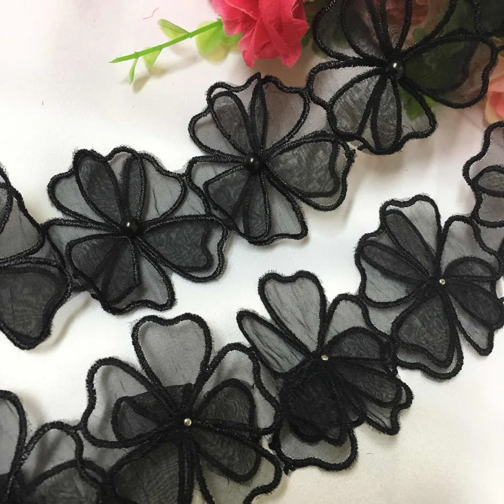 

Double layer appliqued embroidery organdy lace trim 2 yards