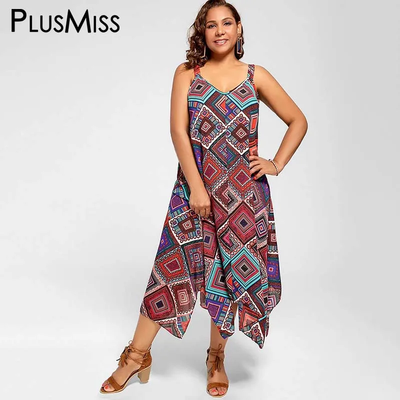 

Plus Size 5xl Spaghetti Strap Geometric Print Ethnic Summer Women Dress Beach Boho Chiffon Maxi Long Dress 2017 Big Size