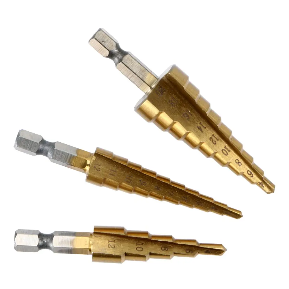 3pcs HSS Metric Titanium Coated Step Drill Bit Set 3 12mm 4 12mm 4 20mm