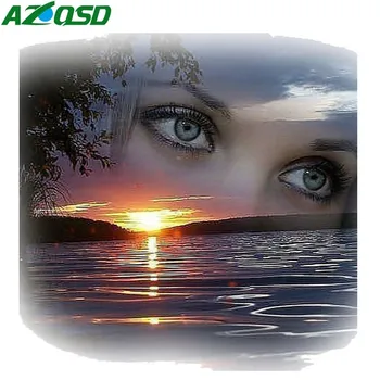 

AZQSD Diamond Embroidery Eyes Sea Landscape 5d Diy Diamond Painting Full Drill Resin Sunset Picture Of Rhinestones Arts